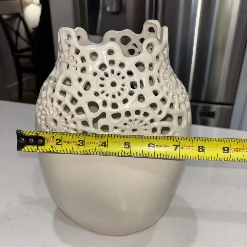 Ivory Ceramic Lace Design Decorative Vase 12”